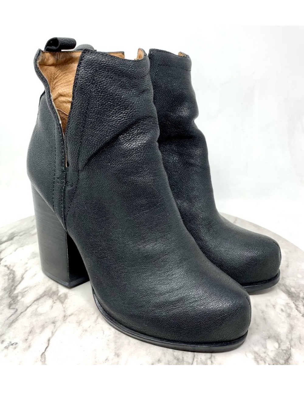 Jeffrey Campbell Oshea Platform Black Leather Boots 7.5 Edgy Avant Garde Boho